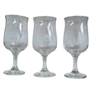Vintage Christmas Wine Glasses Winter Wonderland Frosted Tulip Hand Blown Set 3